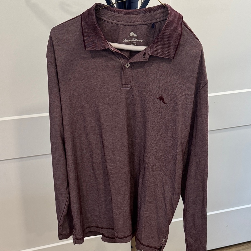 Tommy Bahama Maroon Long Sleeve Polo Shirt Mens XL